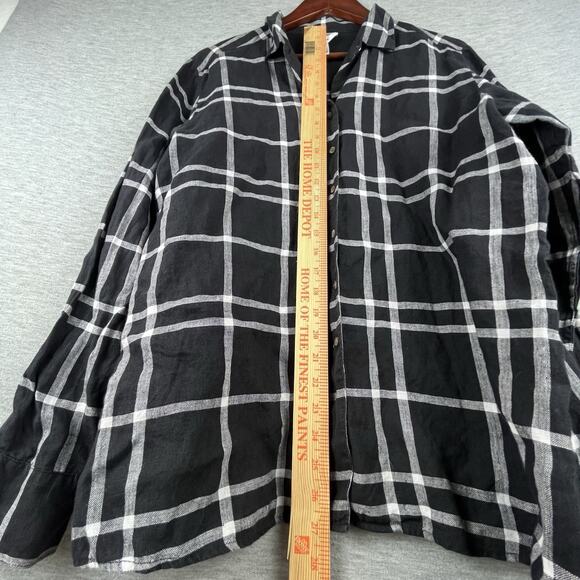 Talbots Women Irish Linen Button Up Shirt Size 18 Black Plaid Beachy Capsule - Picture 6 of 10